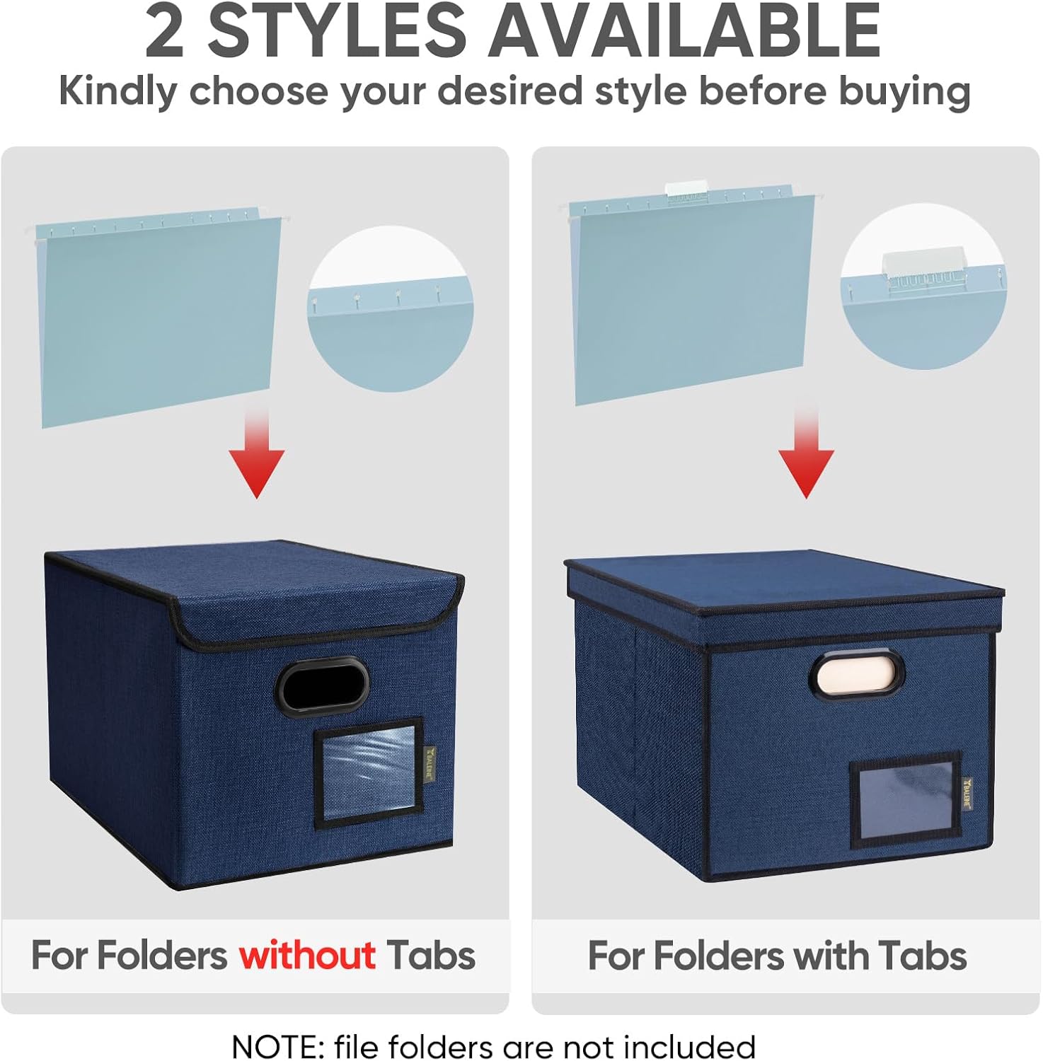 Detalle de BALEINE Baleine-1776 Hanging File Organizer Box with Lid, Blue Polyester