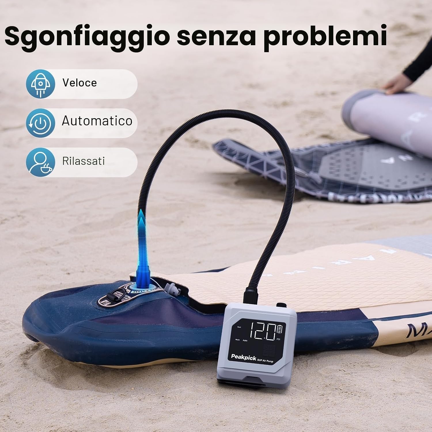 Detalle de Peakpick pompa elettrica per SUP fino a 20 psi ricaricabile, doppio stadio e spegnimento automatico