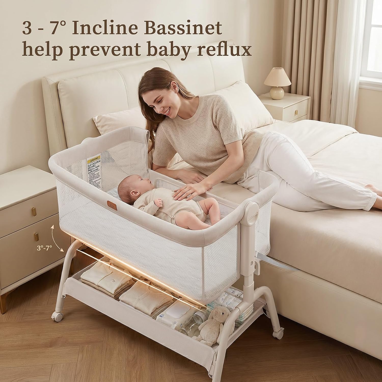 Detalle 2 de BabyBond Bedside Crib with 6 Heights, Full Mesh, Mattress and Sheet