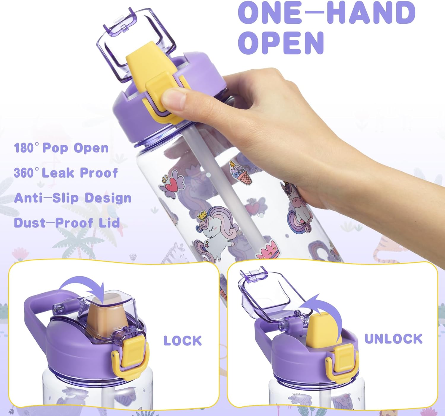 Thumbnail 2 de Flintronic Borraccia Bambini 600ML Unicorn: Tritan sicuro, ampia capacità e design a prova di perdita
