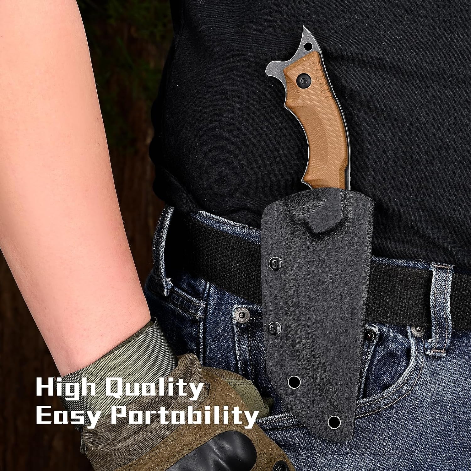 Thumbnail 6 de KHU Coltello a lama fissa 440C con manico in G10 e fodero Kydex – 23 cm, 10,5 cm di lama