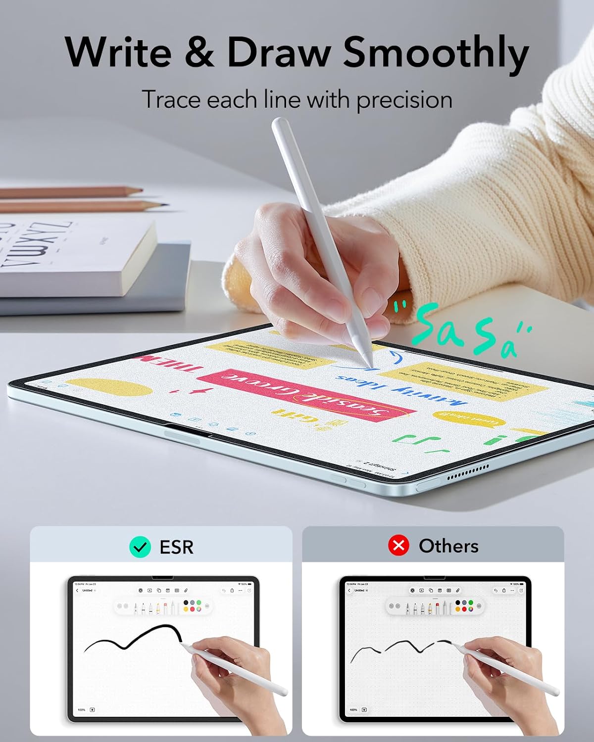 Detalle de ESR Paper-Feel Schutzfolie (2 Stück) für iPad Air 11 Zoll M4/M3/M2 – matt, 9H und Pencil-freundlich