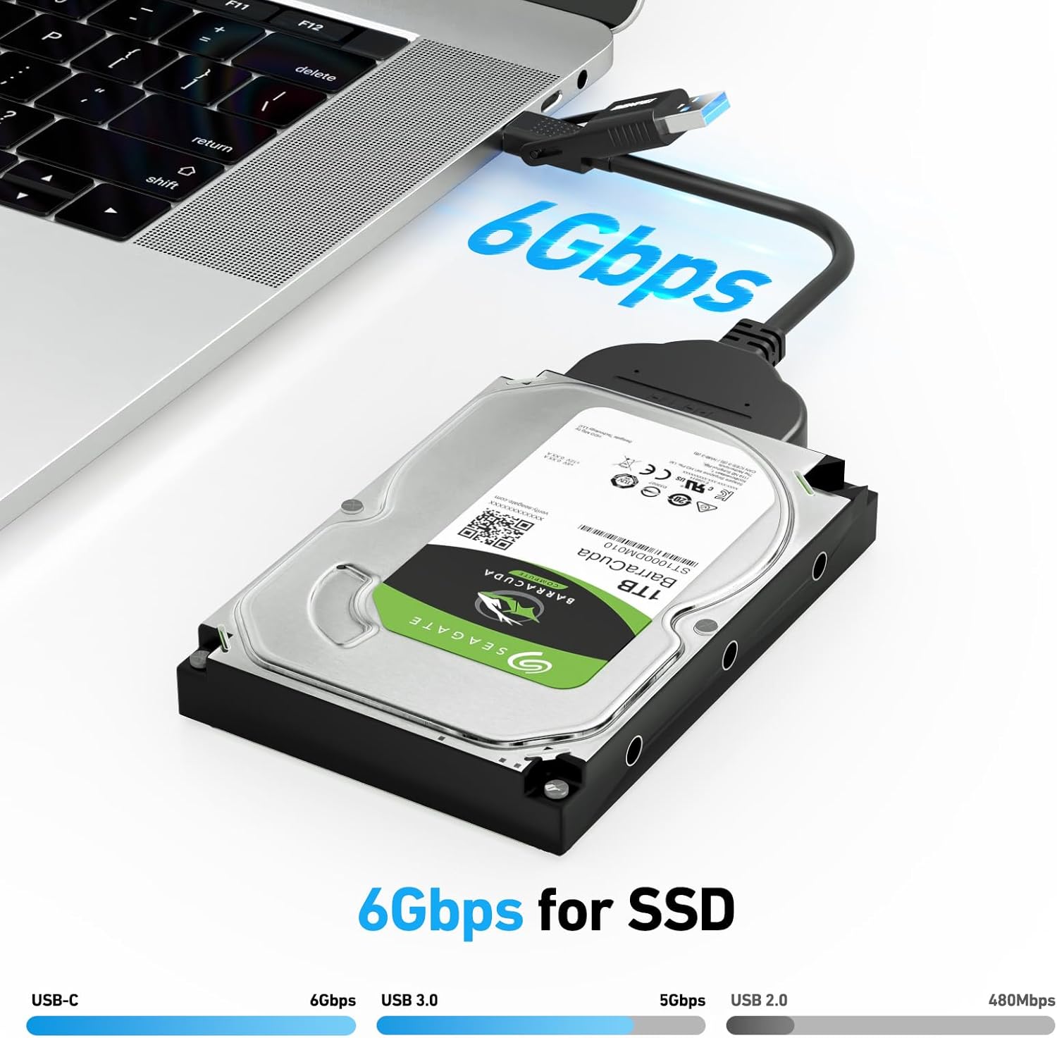 Detalle de BENFEI SATA to USB Cable 2in1: USB-C/USB 3.0 to 2.5" SATA HDD/SSD Adaptor