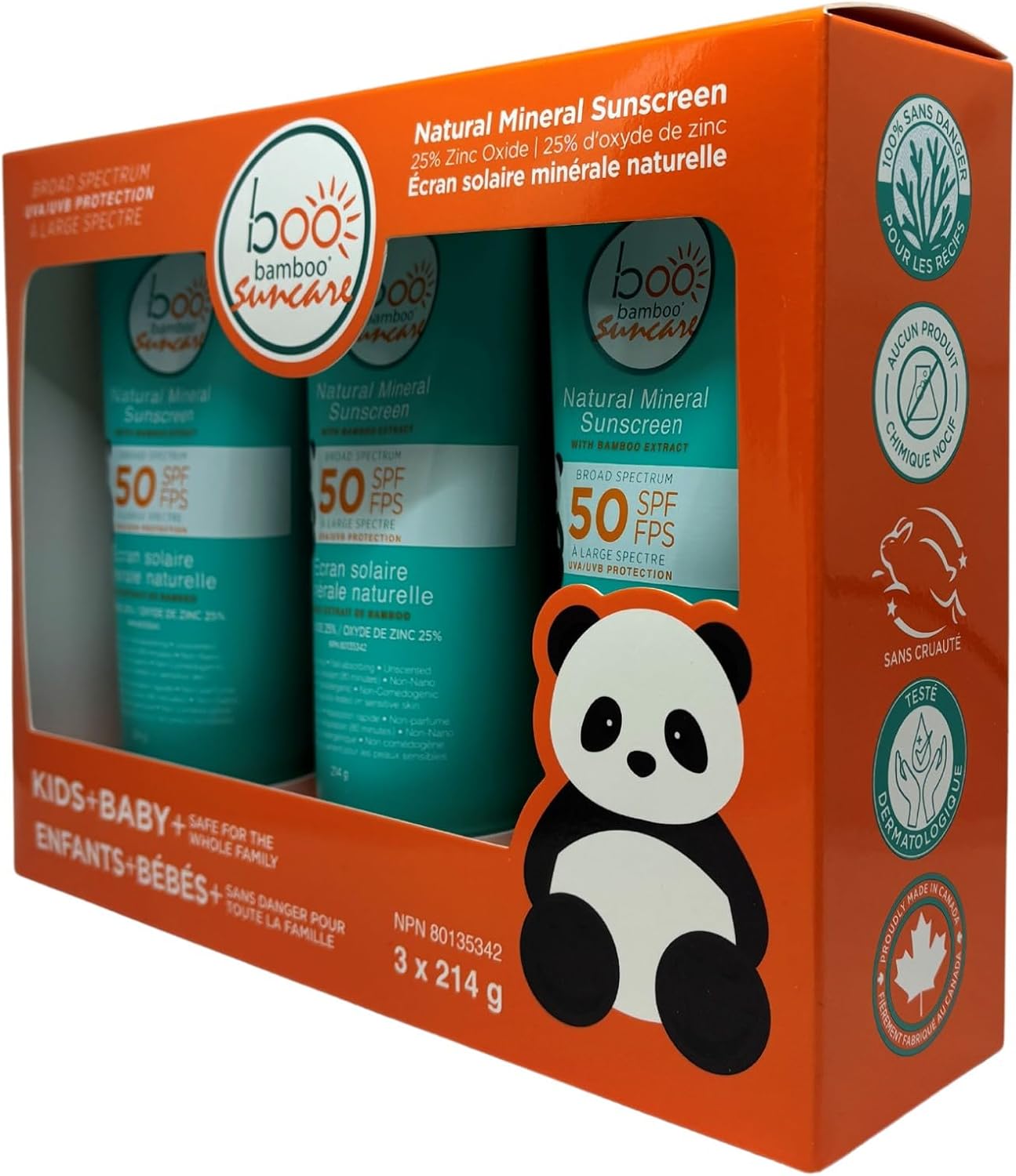 Detalle 2 de Boo Bamboo SPF 50 Mineral Sunscreen, 25% Zinc Oxide, 214 g, 3-Pack