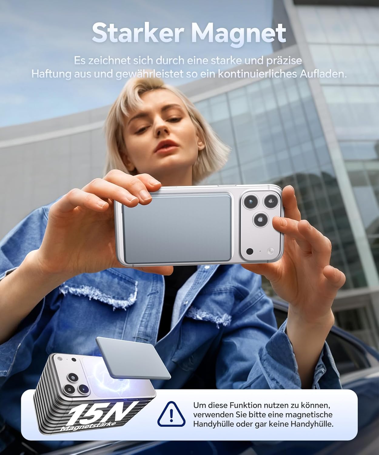 Detalle de Powerbank iPhone für MagSafe – Ultra Slim 0,8 cm, 6000 mAh, 20W USB‑C, MagSafe-Ladefunktion