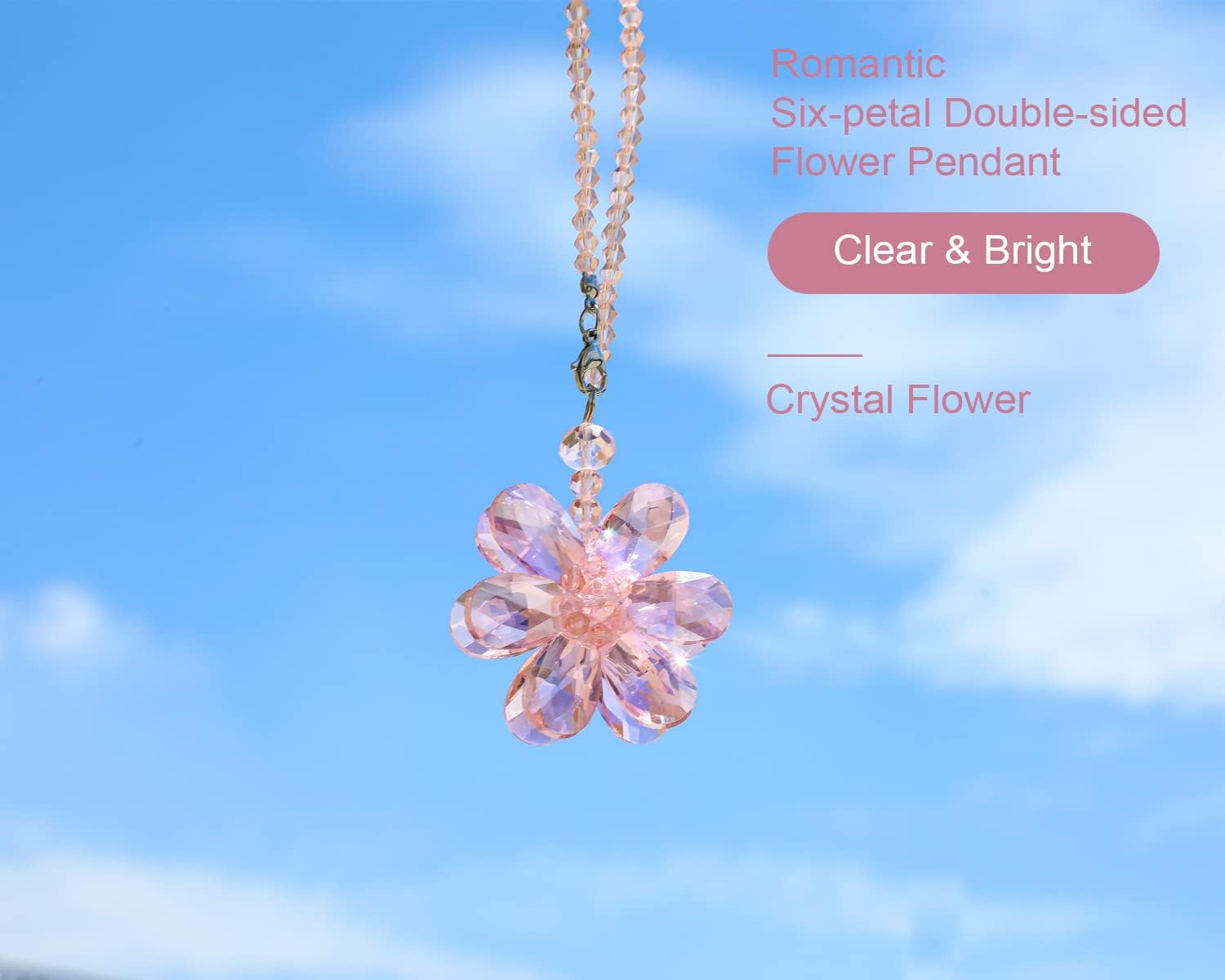 Thumbnail 1 de Crystal Flower Car Rear View Mirror Pendant with Pink Crystal Beads Charm Decor (Car or Home Hanging)