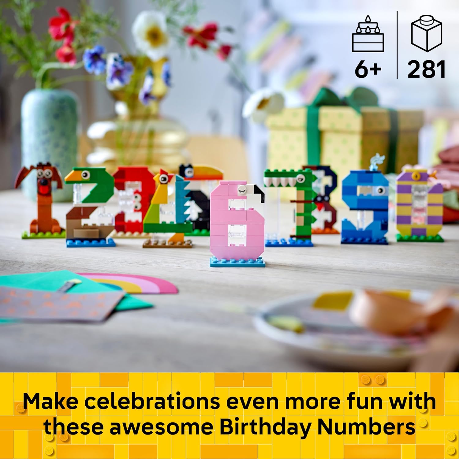 Detalle de LEGO 40807 Birthday Numbers building set with animal cake topper, 281 pieces