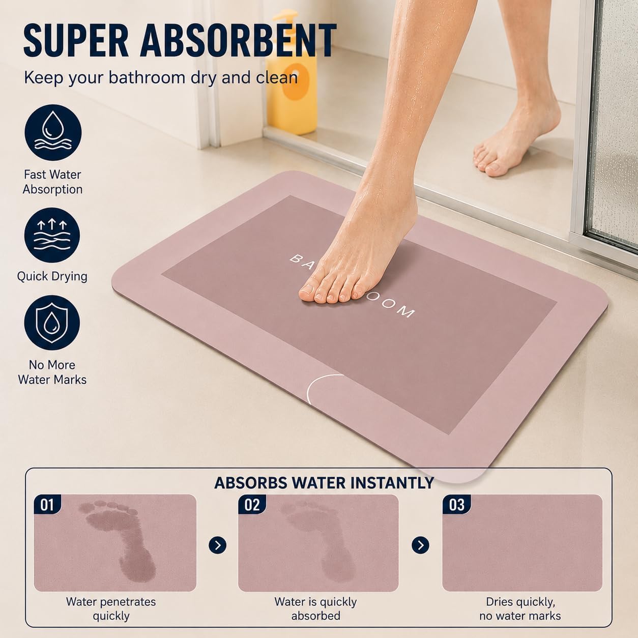 Thumbnail 1 de LICOZYVE Diatomite Bath Mat – 4-Layer Thickened, Non-Slip and Quick-Drying 45 × 70 cm