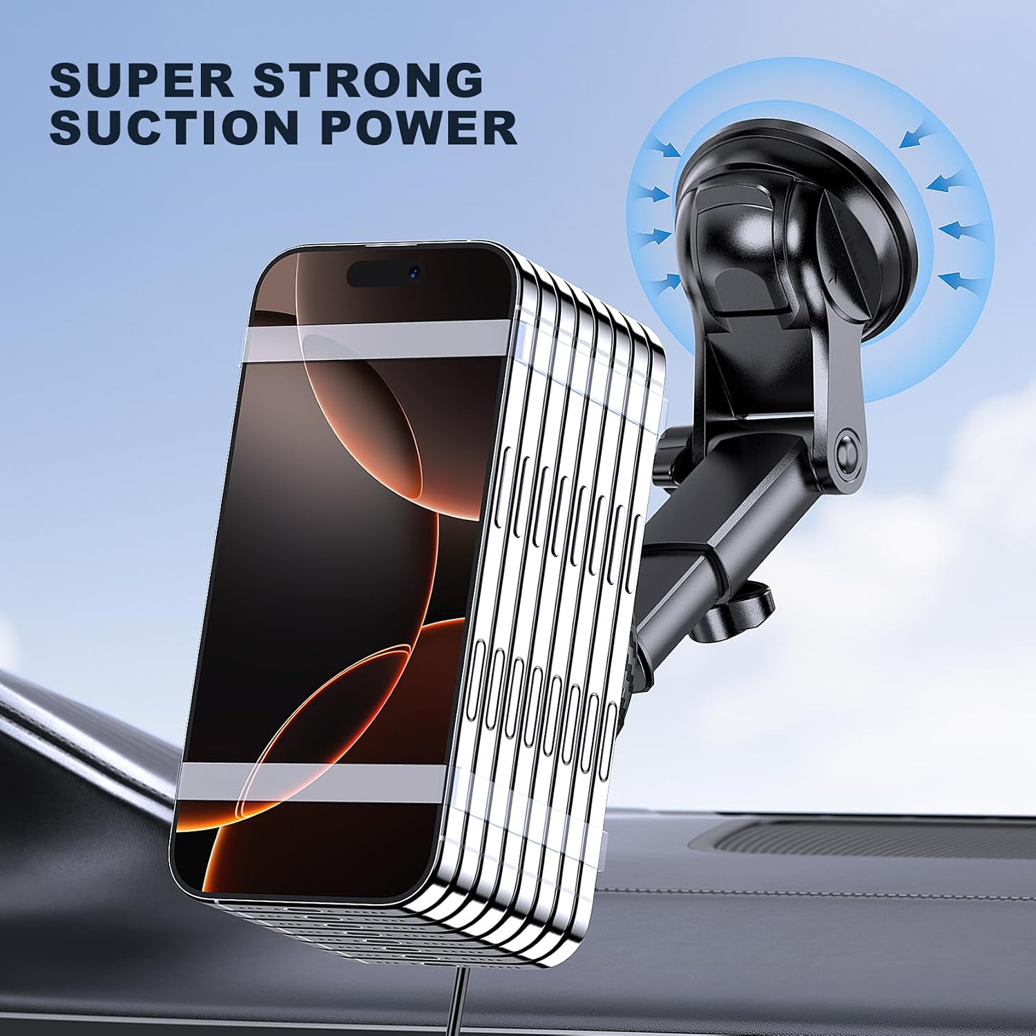 Detalle de MOKPR MagSafe Car Mount Charger 15W – 3-in-1 Magnetic Phone Holder with 360° Pivot (Carbon Fiber)