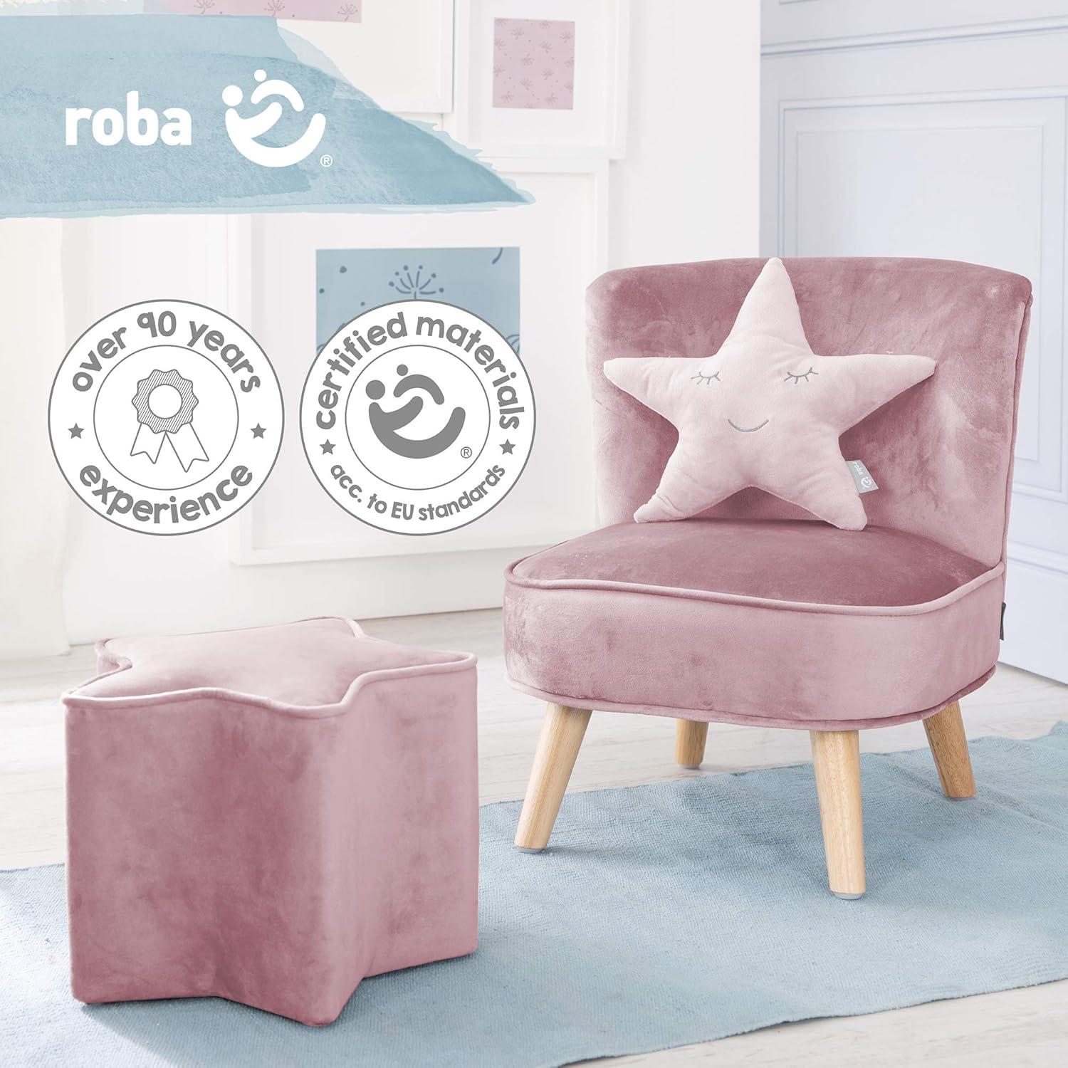 Detalle de roba Cuscino a Forma di Stella roba Style - Rosa, morbido e imbottito per la cameretta
