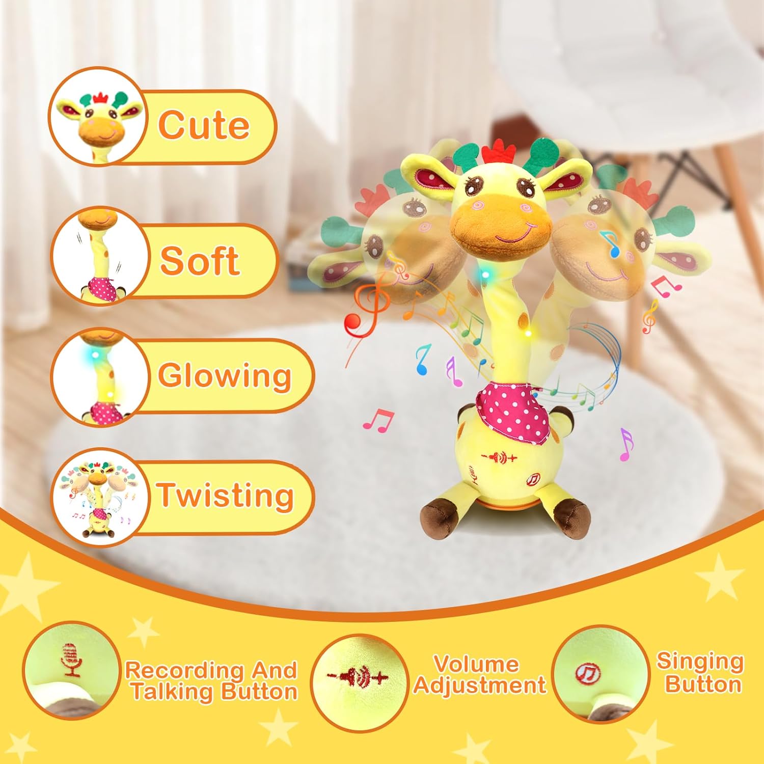 Thumbnail 4 de Hunfur Talking Dancing Giraffe Baby Toy (3–18 Months) — Singing, Recording & Glowing Light