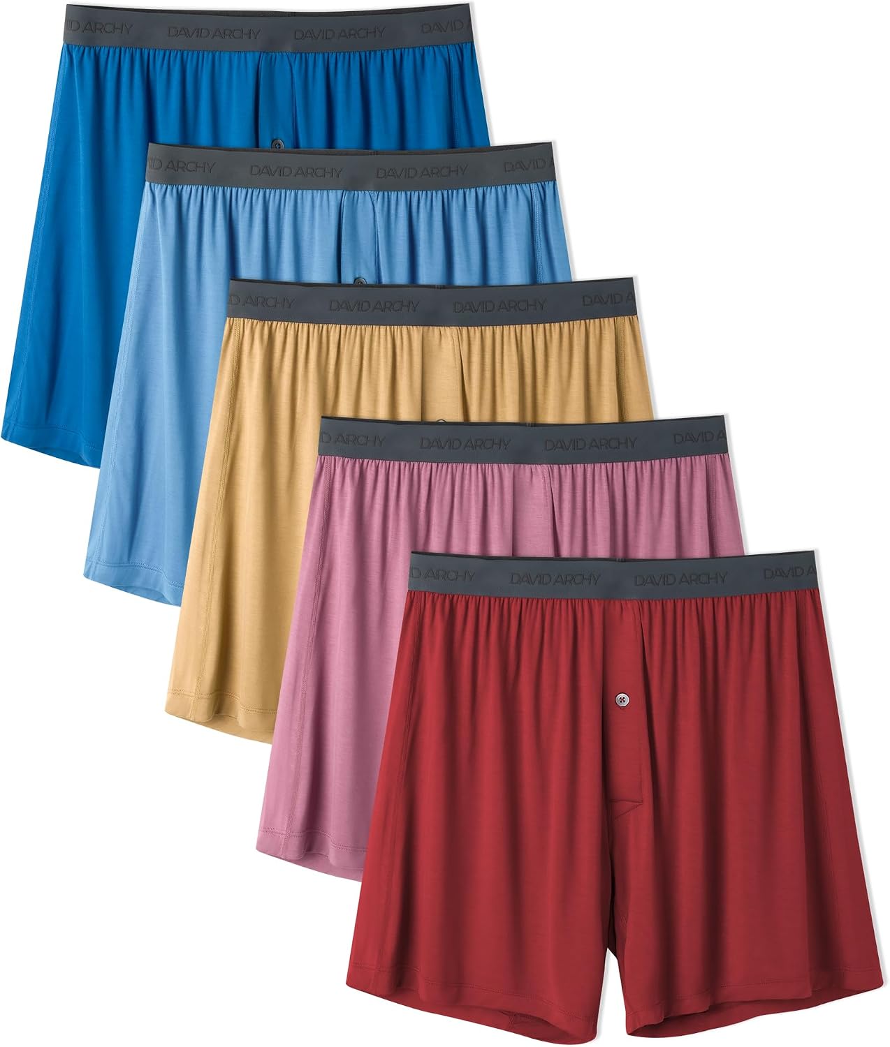 Detalle de DAVID ARCHY Men's Bamboo Rayon Boxers: Breathable, Relaxed Fit with Button Fly (3/4/5 Pack)