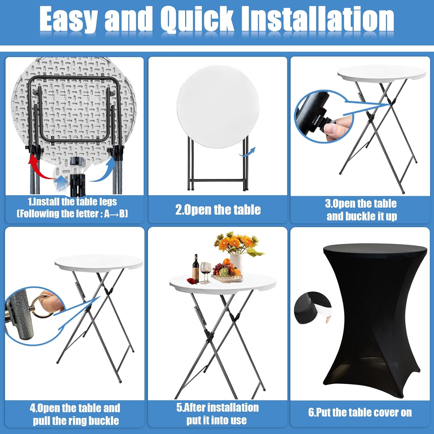 Thumbnail 3 de THESEATOP 2Sets 32in Hightop Folding Cocktail Tables + Covers (Black) – Durable, Portable Event Tables