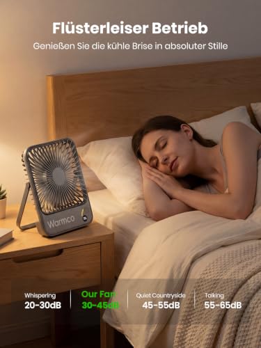 Detalle 2 de Warmco D3 Akku Ventilator 10000mAh – leiser Tischventilator mit USB-C, bis zu 24 Stunden Laufzeit