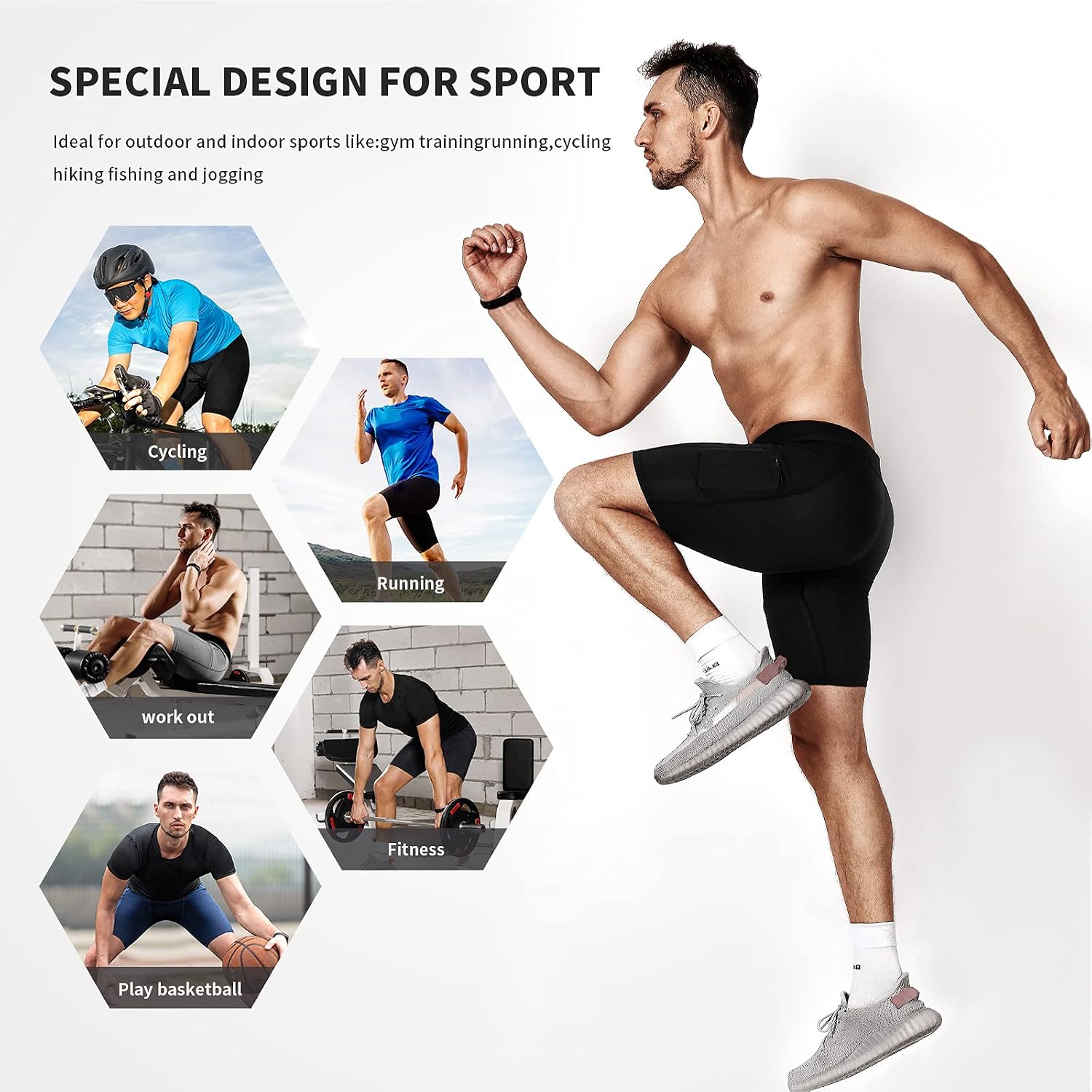 Detalle de Niksa 1- or 3-Pack Men's Compression Shorts: Base Layer Running Shorts with Cell Phone Pockets