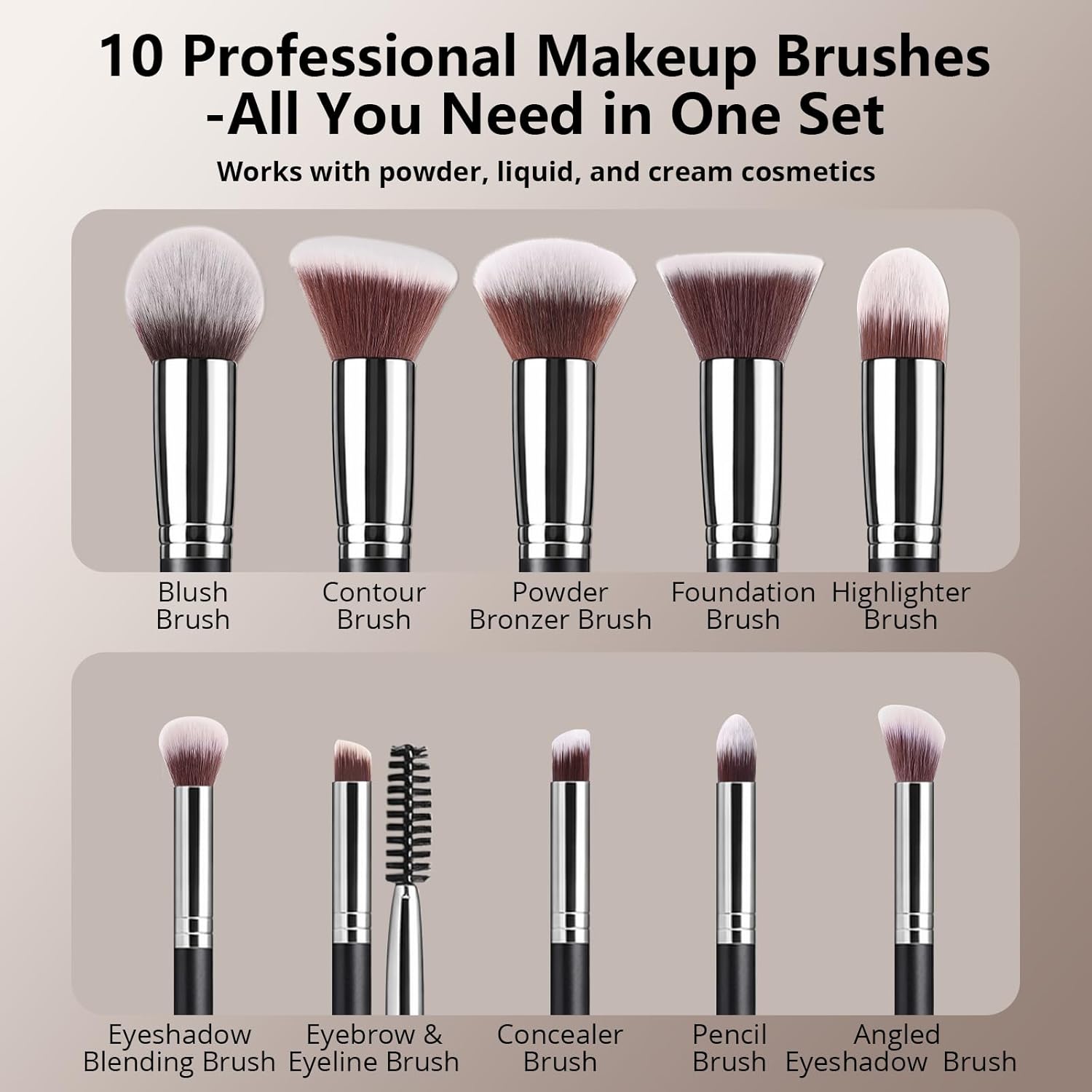 Detalle de BEAKEY Makeup Brushes Set with 2 Sponges ๐