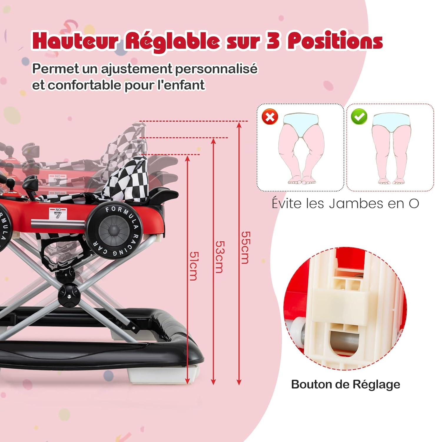 Thumbnail 2 de GOPLUS Trotteur bébé garçon 4 en 1 pliable, 3 hauteurs réglables (rouge) – musique et lumières