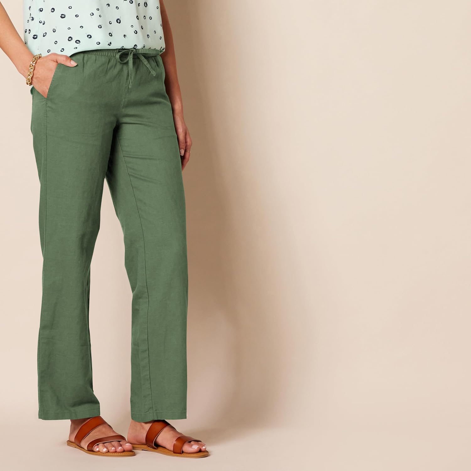 Thumbnail 2 de Amazon Essentials Damen Hose aus Leinengemisch mit Kordelzug – lockere Passform, weites Bein (Übergröße erhältlich)
