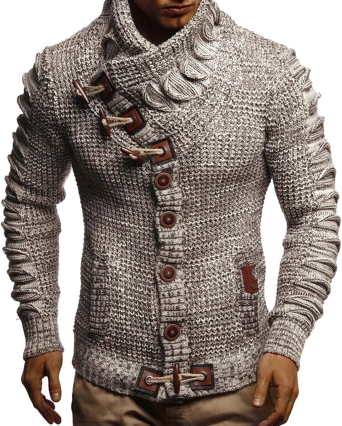 Detalle de Leif Nelson Maglione da Uomo LN-5585 con collo a scialle - Abbronzandosi XX-Large