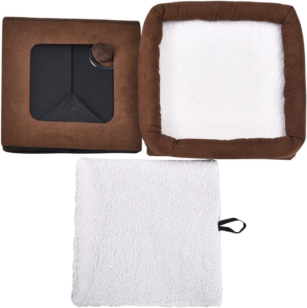 Detalle 2 de Amazon Basics składany domek dla kota 38 × 38 × 43 cm, brązowy, z polarem Sherpa