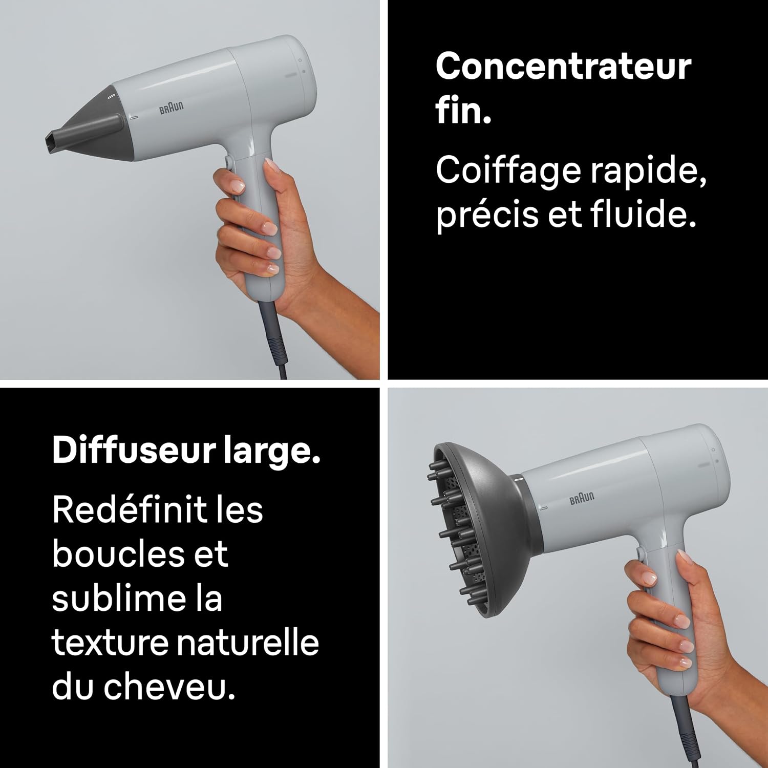 Detalle de Braun Sèche-cheveux HD2.35 (BRHD235E) 2200W avec IONTEC, diffuseur, peigne lisseur et concentrateur