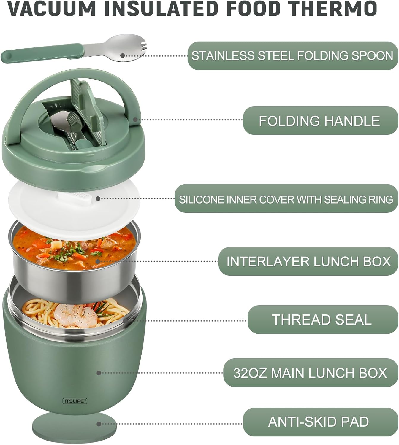Detalle de Itslife Thermobehälter für Essen 970 ml