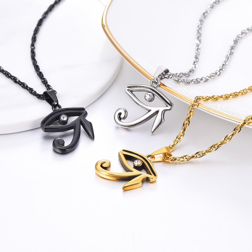 Thumbnail 5 de Collier homme PROSTEEL Œil d’Horus avec strass, chaîne 55 cm + extension et pendentif en acier inox/plaqué or jaune
