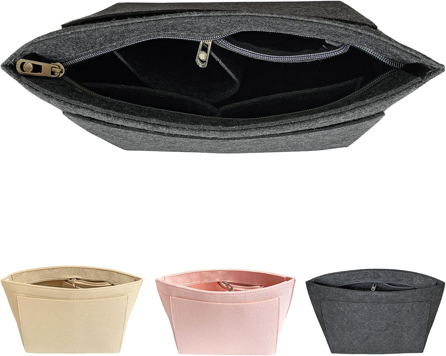Detalle de DongMaple Filz Taschenorganizer für Frauen – Grau M, 8 Taschen, Anti-Diebstahl-Reißverschluss