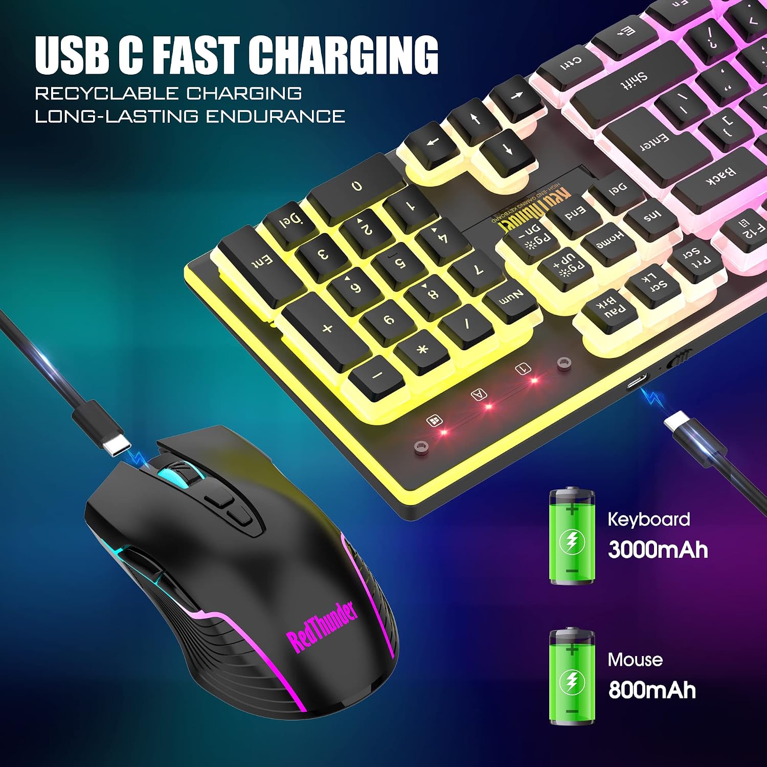 Detalle 1 de RedThunder wireless gaming keyboard and mouse combo, 3800mAh