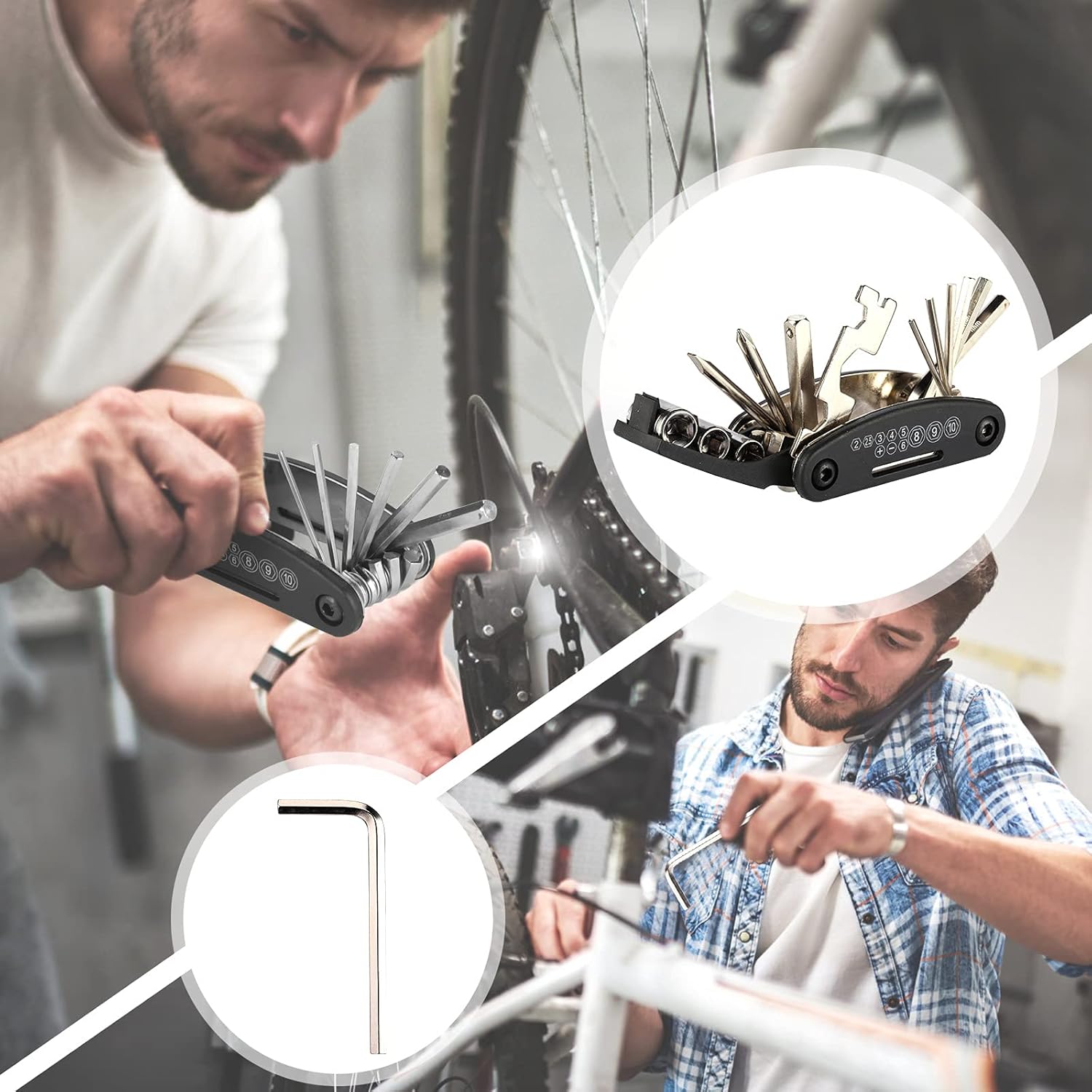 Detalle de Waterproof Saddle Bag Bike Repair Tool Kit with 16-in-1 Multi Tool, Tyre Spoons & Glueless Pads