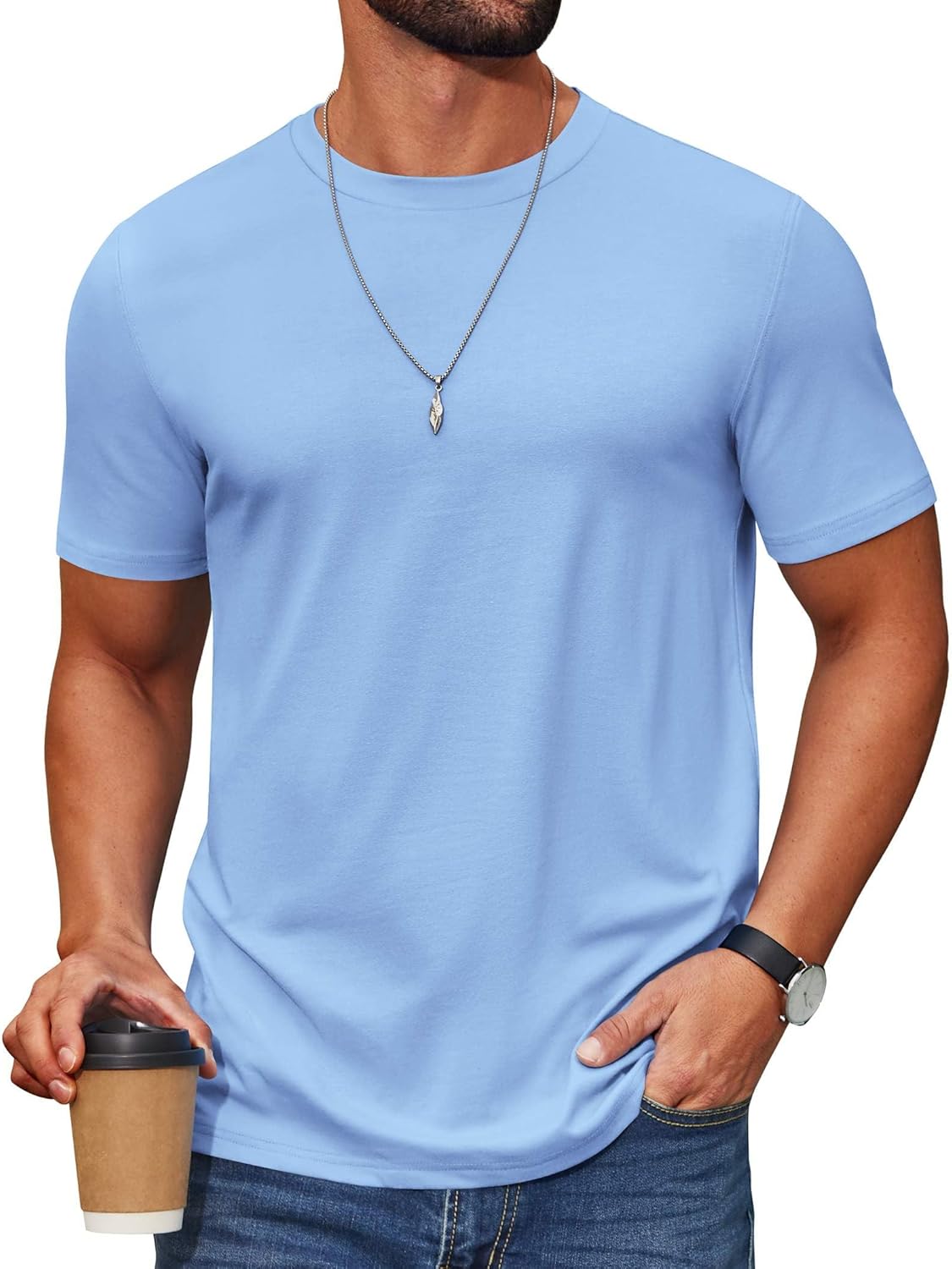 Detalle de COOFANDY Men's Short Sleeve Cotton-Blend Tee: Versatile Everyday Crew Neck