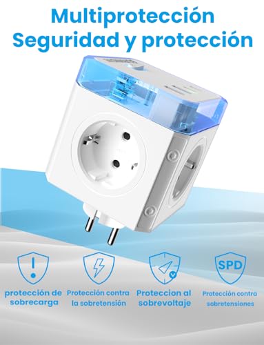 Thumbnail 3 de BURNNOVE Cubo Enchufe 8 en 1: cubo enchufe de pared con 4 tomas CA, 2 USB y USB-C