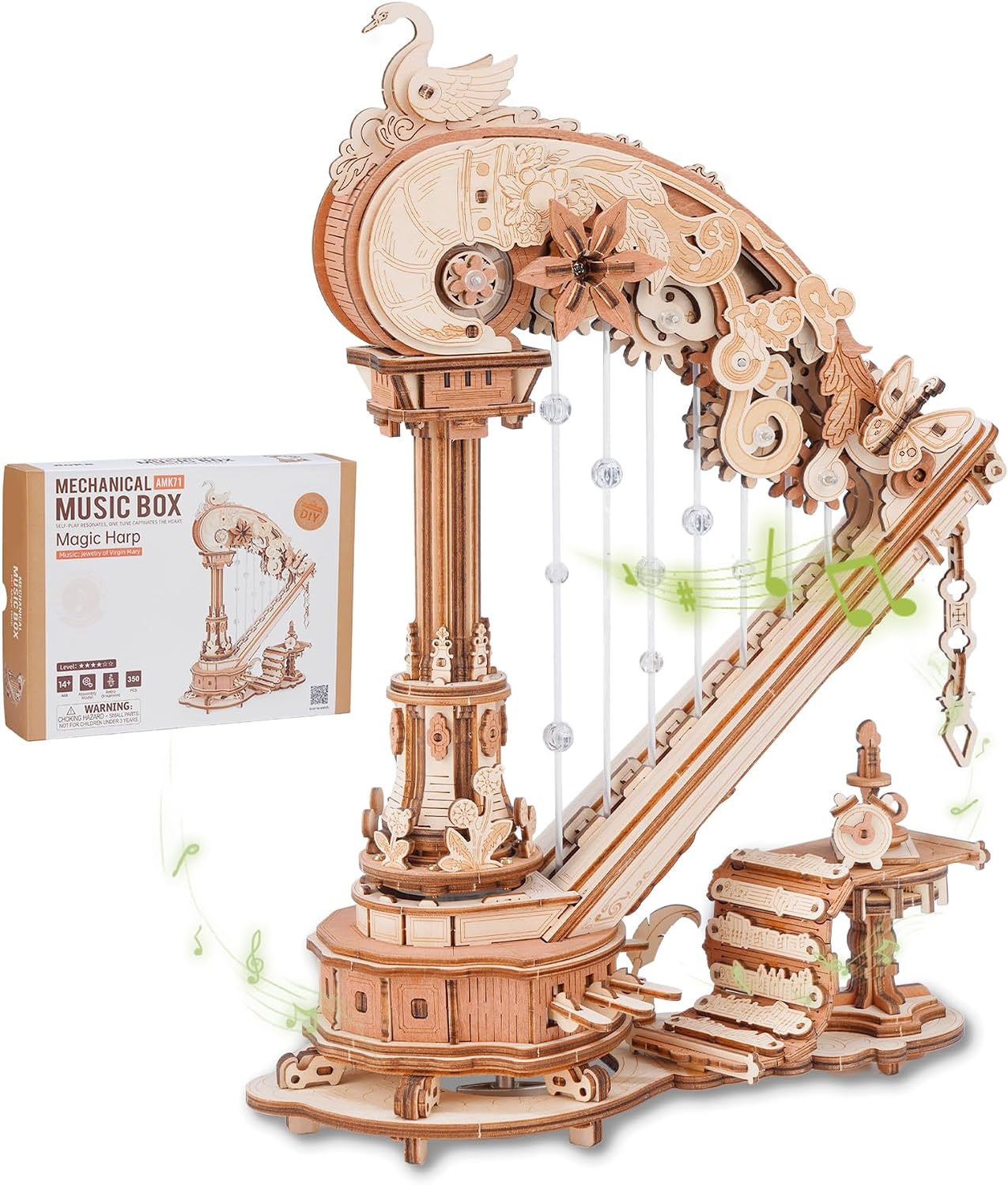 Detalle de ROBOTIME 3D Puzzle Holz Harfe Baukasten (18. Jahrhundert) mit automatischem Saitenzupfen