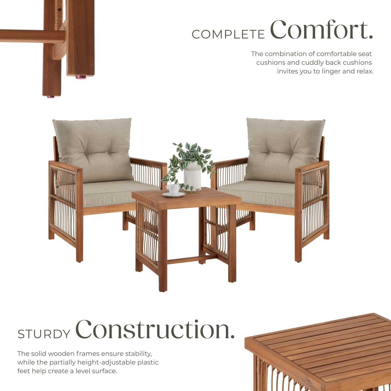 Thumbnail 2 de tectake Eivissa 406109 loungeset med repdesign, akaciaträ och dynor