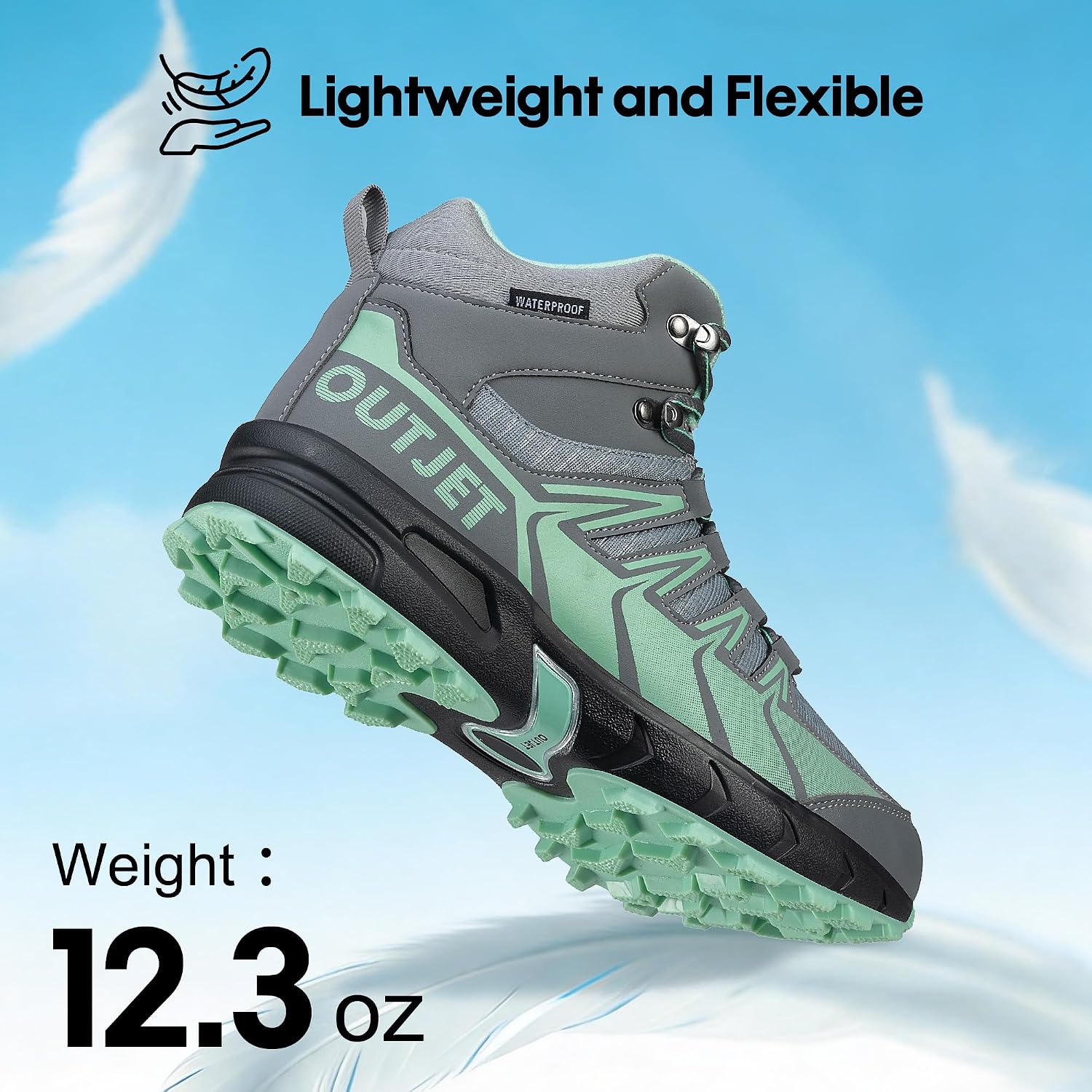 Detalle de OUTJET Women's Waterproof Hiking Boots: Lightweight, Non-Slip Comfort for Outdoor Treks