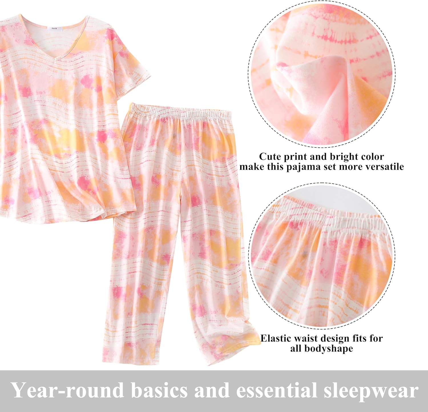 Thumbnail 2 de PNAEONG Women’s Tie-Dye Pajama Set with V-Neck Top and Capri Pants