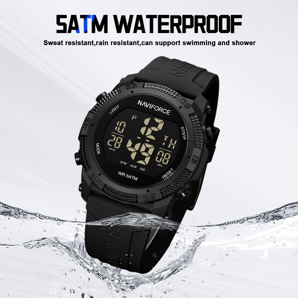 Thumbnail 1 de Naviforce Orologio digitale sportivo impermeabile con cronometro e allarme – cronometro, data e supporto comfort