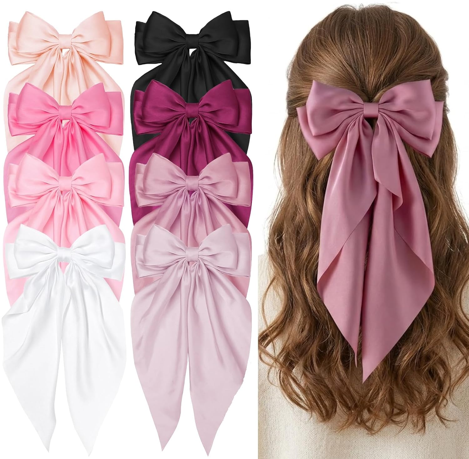 Detalle de Satin Hair Bow Clips, 8-Piece Set