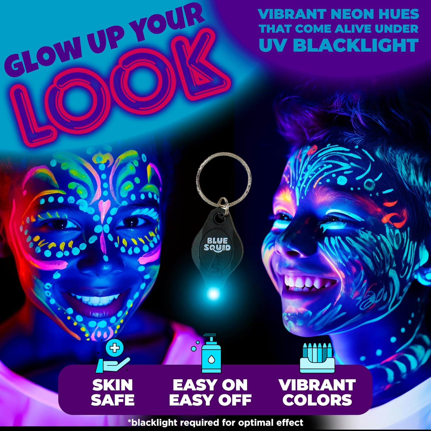 Thumbnail 2 de Blue Squid UV Neon Face and Body Paint Kit, 20 Colors with Stencils and UV Light