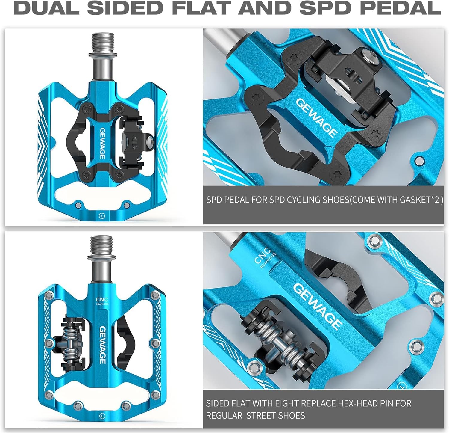 Thumbnail 3 de GEWAGE pedali a scatto 2 in 1 con catarifrangenti e piatto, gambo 9/16" per MTB ed e-bike