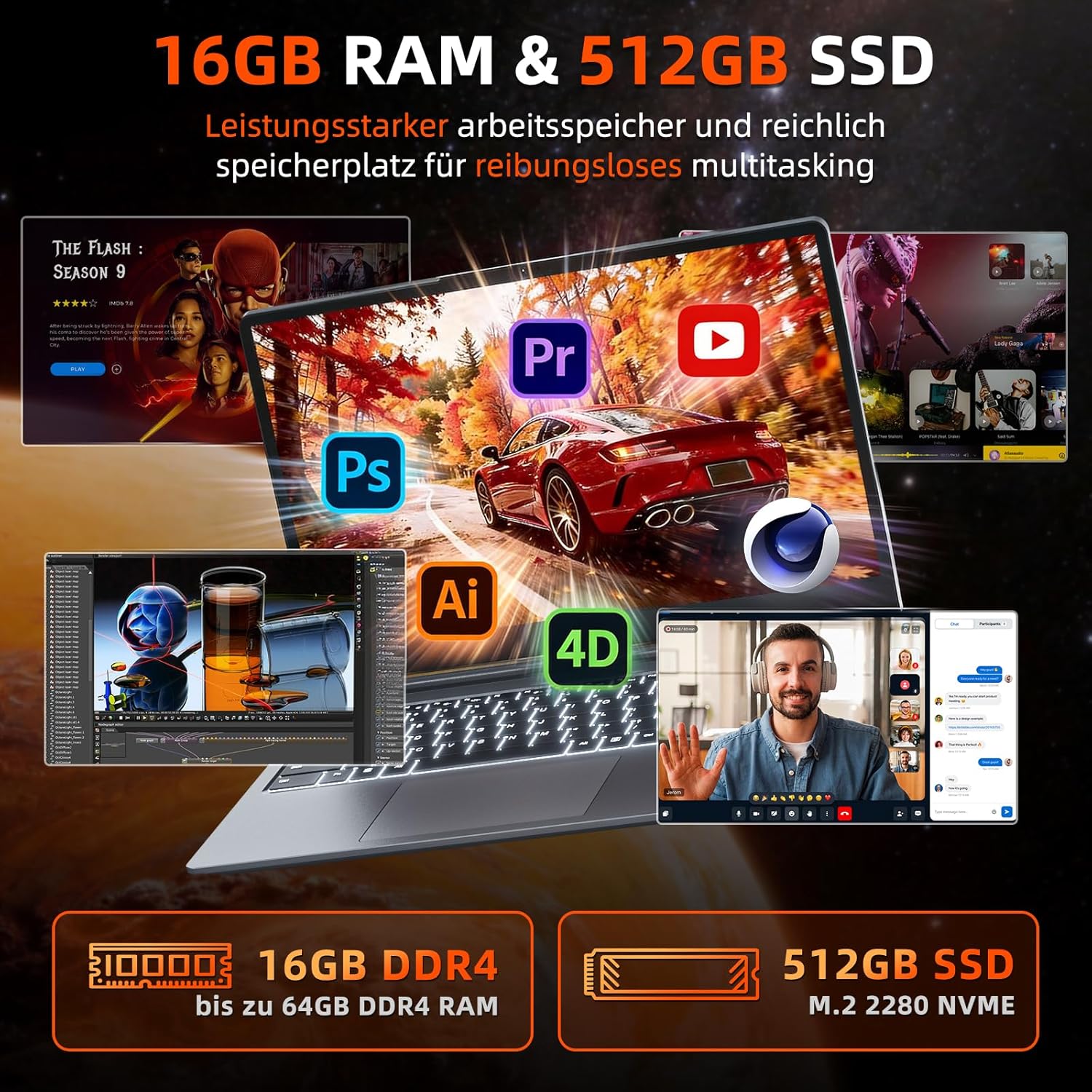 Thumbnail 3 de THEYETI Laptop 15,6 Zoll – 16 GB RAM, 512 GB ROM, AMD R5, AI Copilot, FHD Display, WiFi 6, USB-C