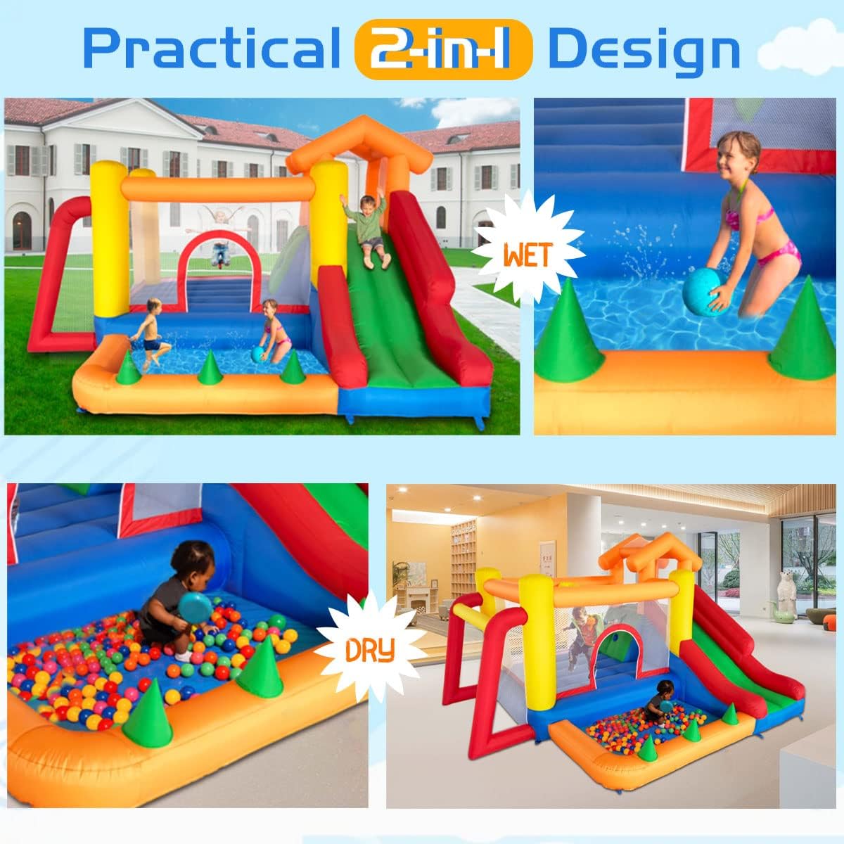 Thumbnail 1 de Ballsea Hüpfburg mit Gebläse – Indoor-Hüpfburg für Kinder (343 x 280 x 203 cm)