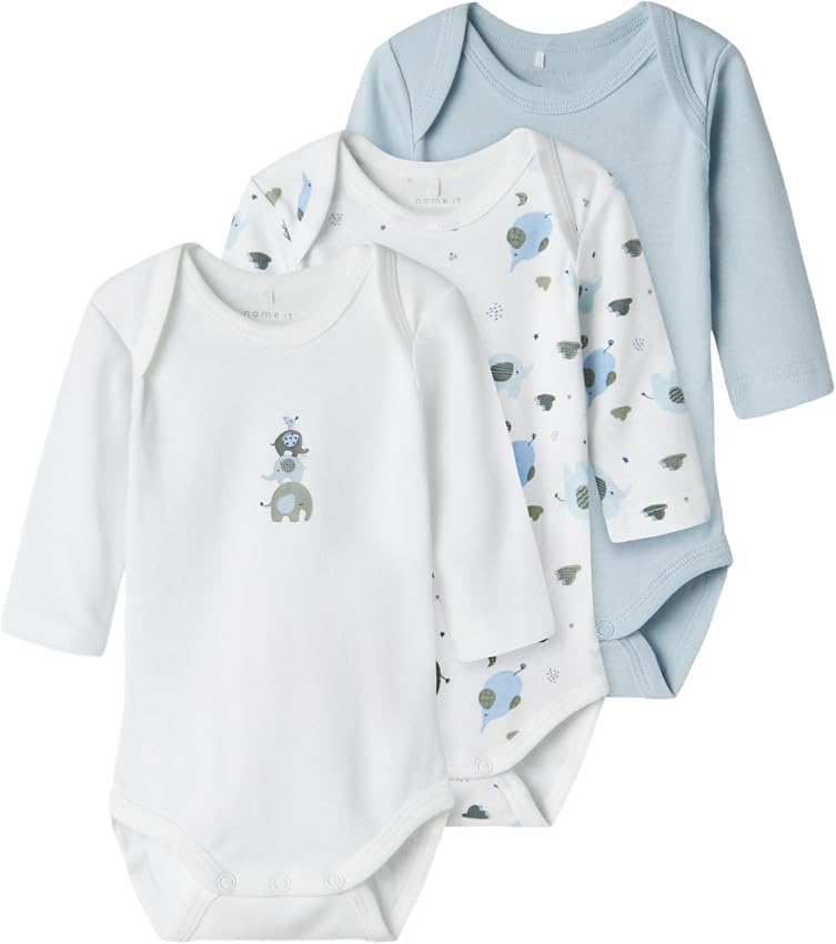 Detalle de NAME IT NBMBODY 3P LS Baby Elephant Noos, body manga larga 3 unidades