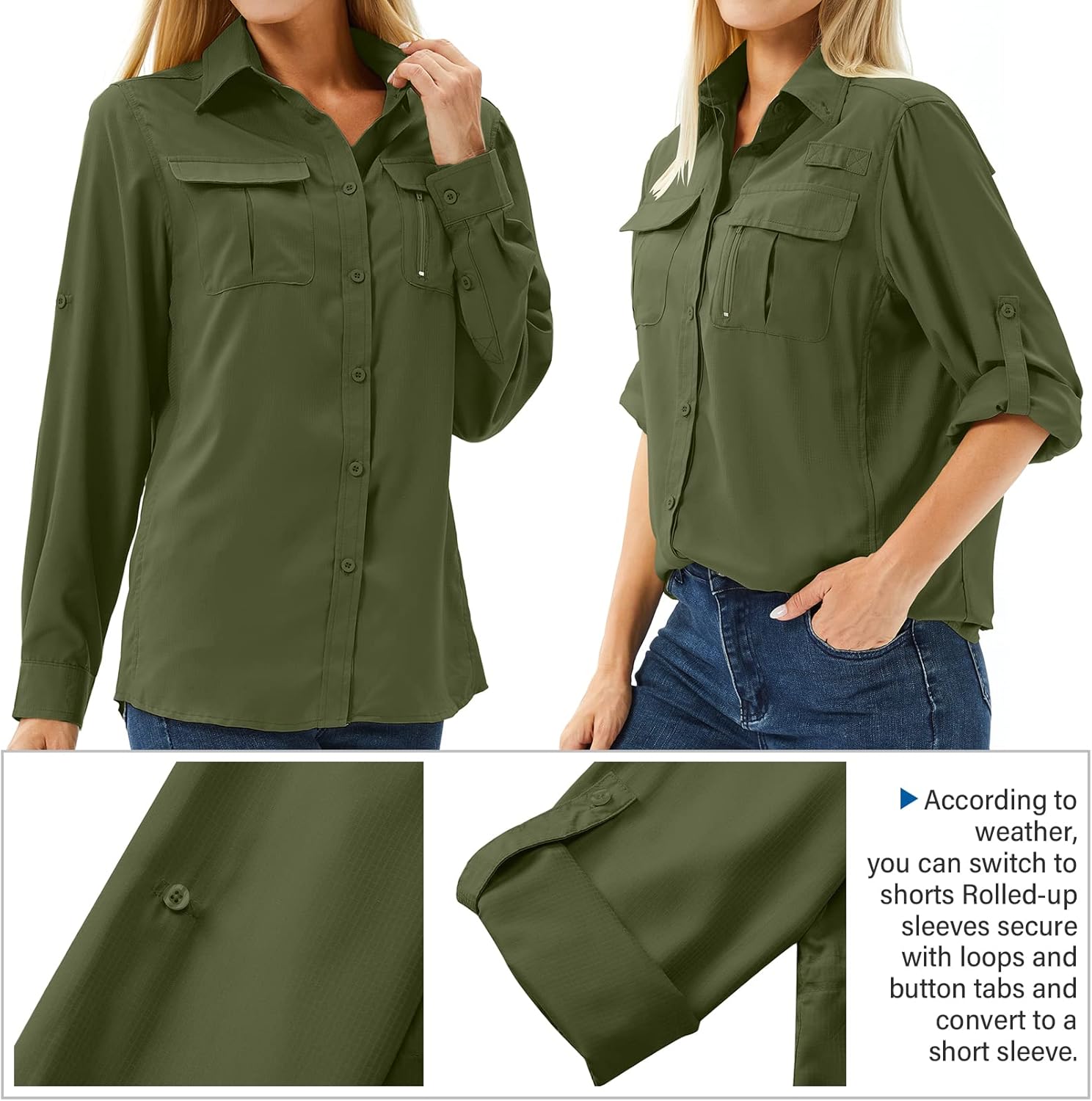 Thumbnail 3 de yeyity Damen-Hemdbluse mit UPF 50 UV-Schutz, Langarm & Schnell trocknend (Outdoor/Safari)