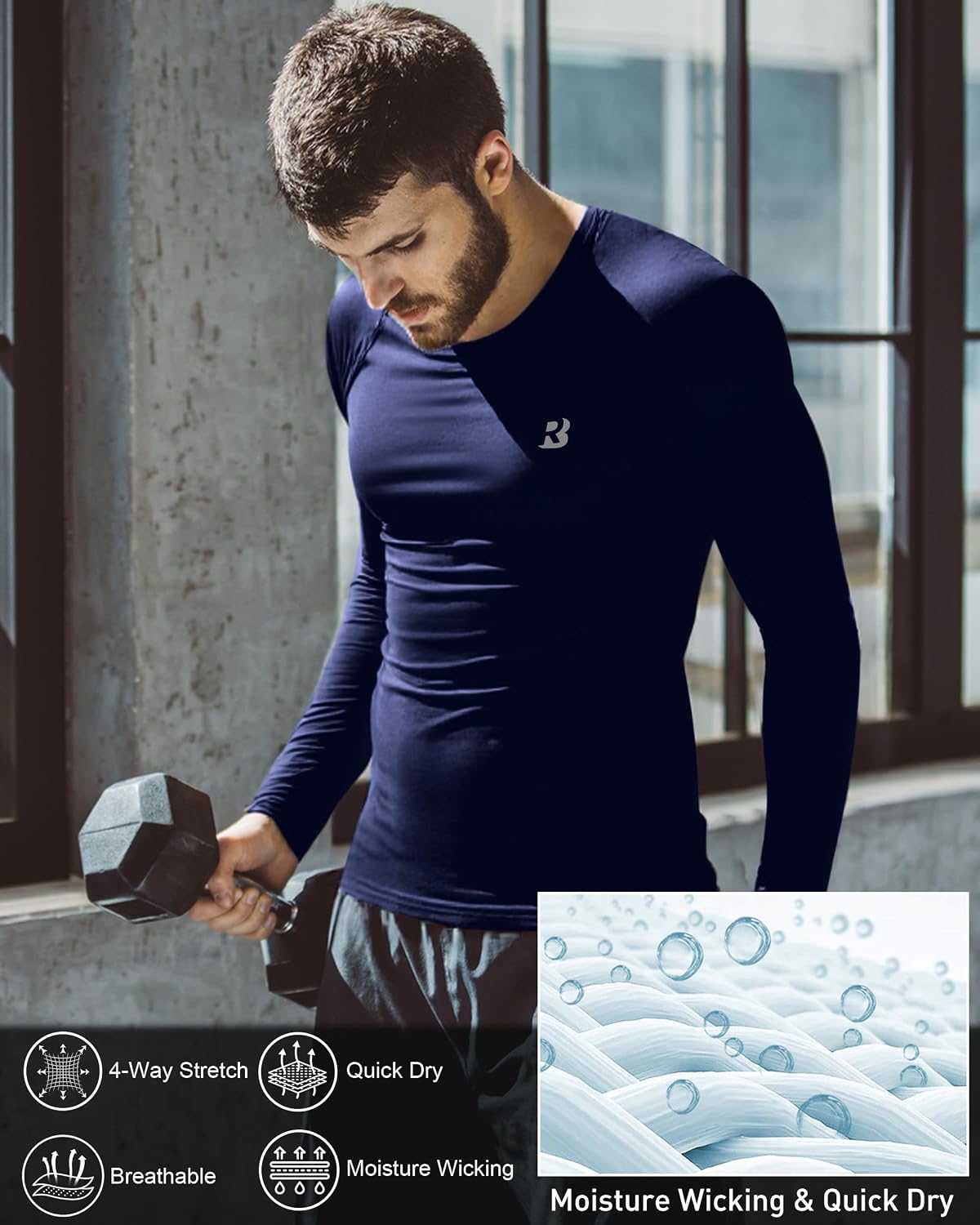 Thumbnail 4 de Roadbox men’s compression base layer long sleeve top for running, gym and training