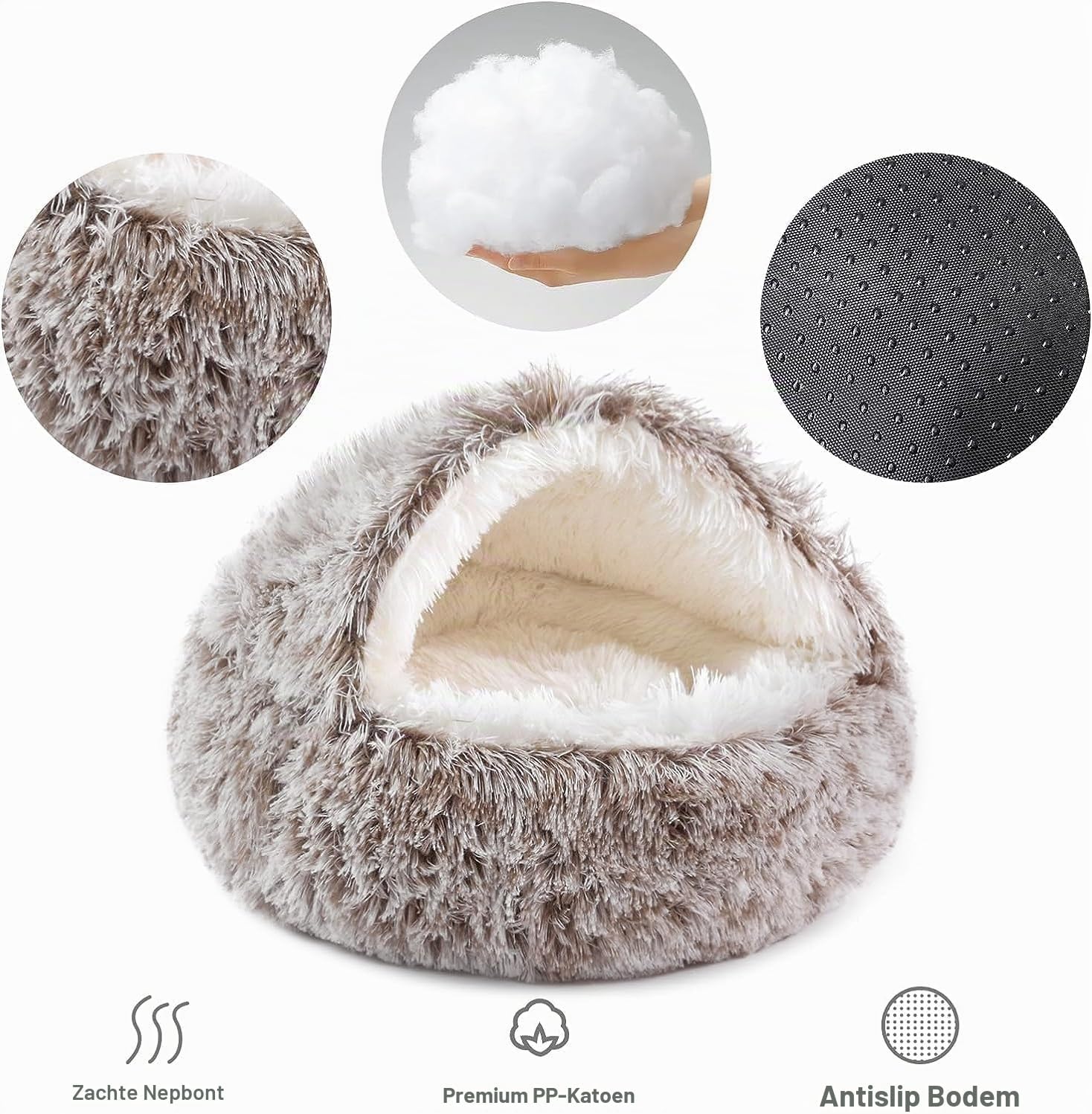 Detalle de SHJOEE pluche katten- en hondenmand 65 cm met antislipbodem, koffiekleur