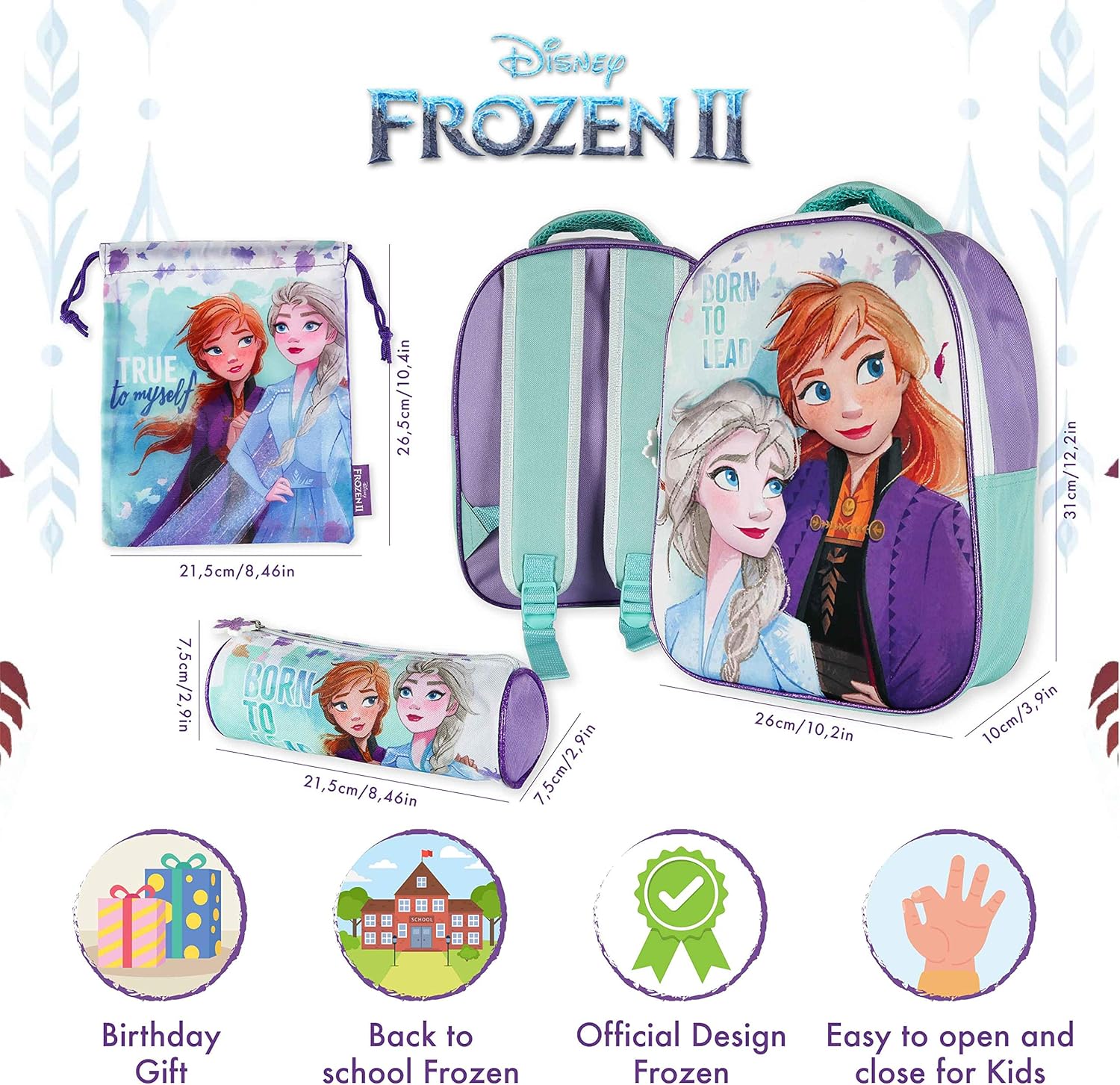 Detalle 2 de Zaino Scuola Elementare Bambina 3D Frozen – zainetto e astuccio in set per bimbi da 3 anni