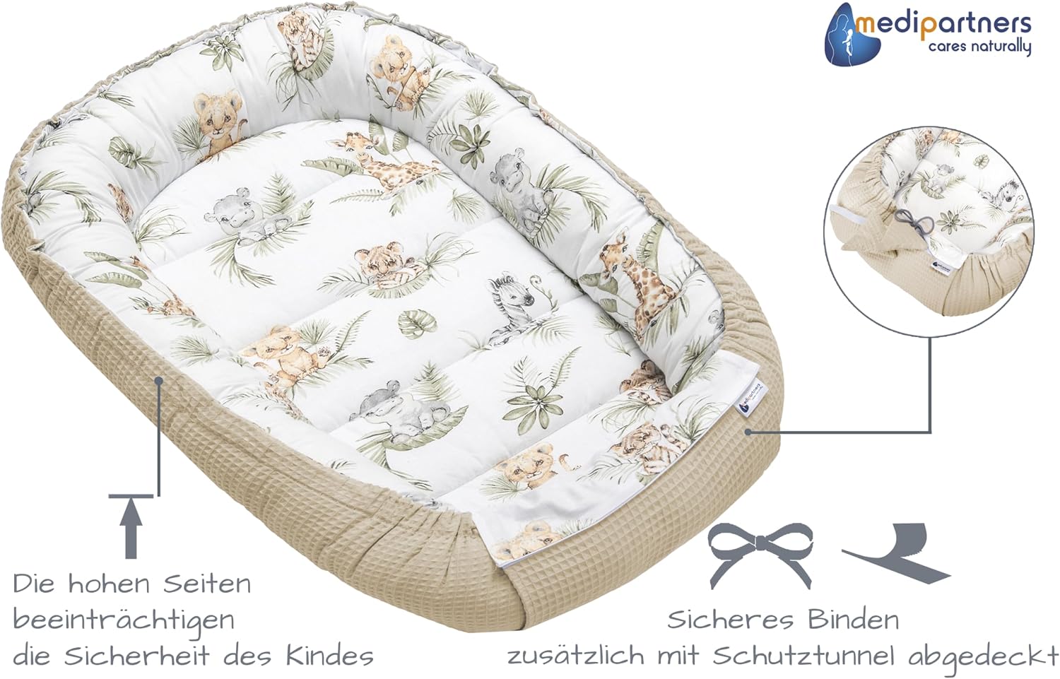 Thumbnail 1 de Medi Partners Babynest Nestchen 100x60x15 – Kuschelnest aus 100% Baumwolle, tragbar und sicher