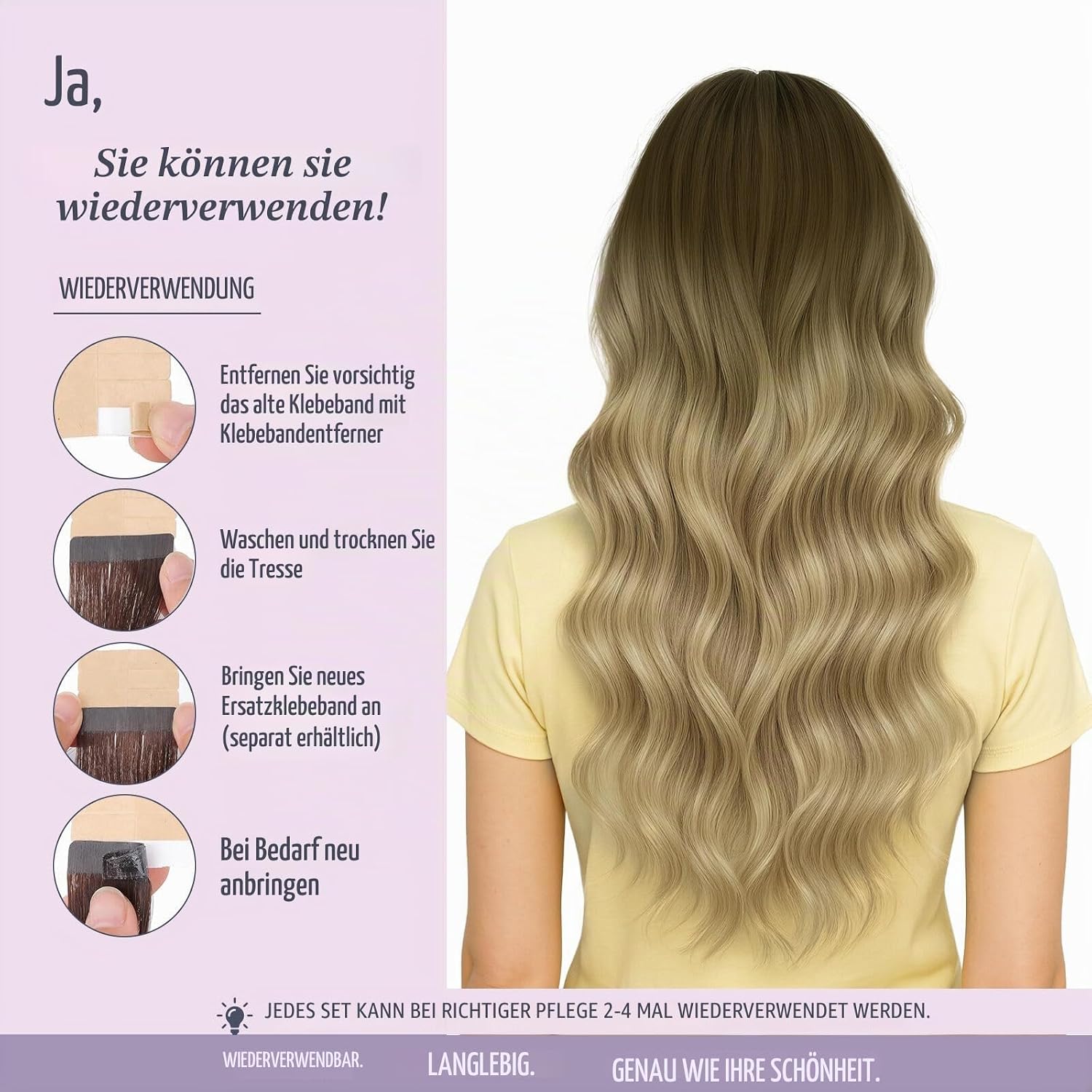 Thumbnail 6 de Fshine Invisible Tape Extensions Echthaar Kastanienbraun – 35 cm, 20 Stück, 50 g pro Packung