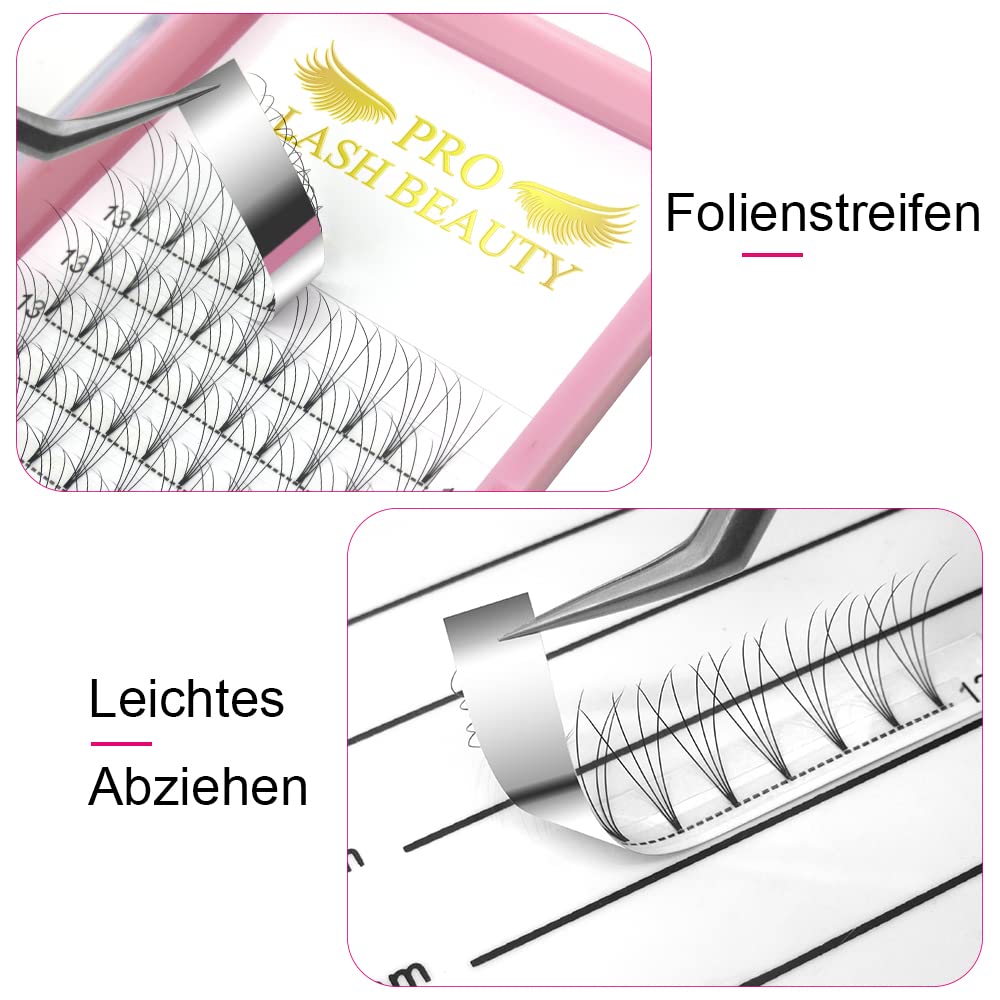 Detalle de Fertigfächer 4D-D-0.10-9 kurzer Stiel Wimpernverlägerung (Volumen), 0.10 D Curl